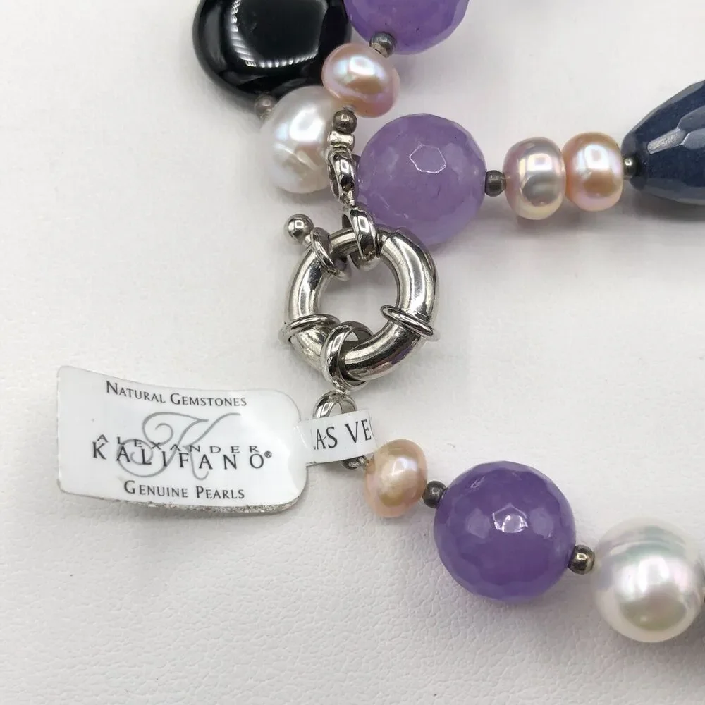 Alexander Kalifano Necklace Natural Gemstones Amethyst Genuine‎ Pearl Choker